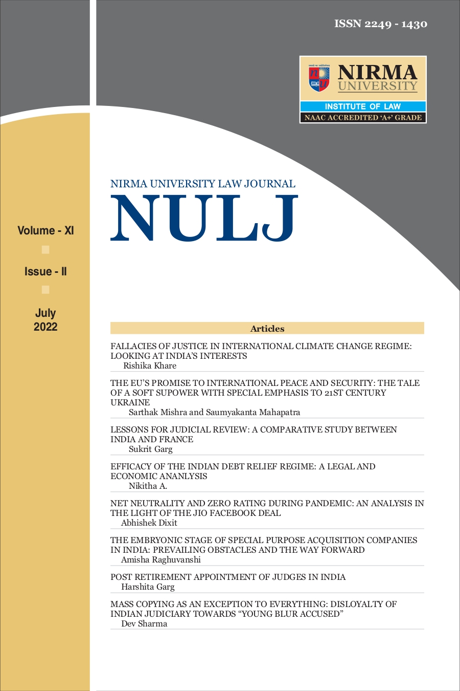 NULJ Volume XI, Issue II (July 2022)