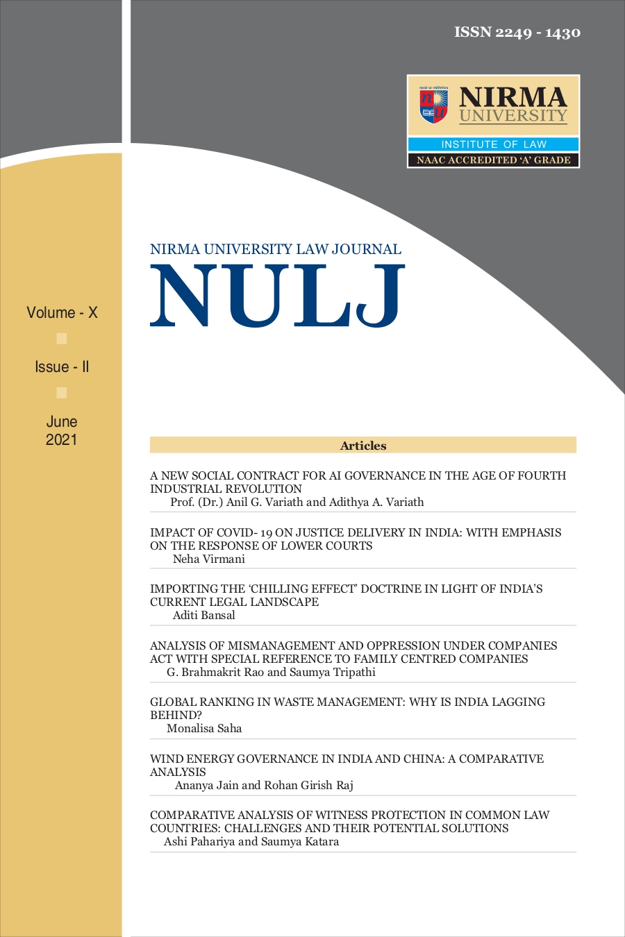 NULJ Volume X, Issue II, June 2021