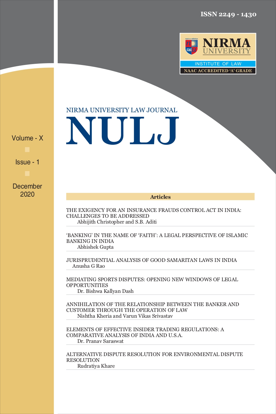 NULJ Volume X, Issue 1 (December 2020)